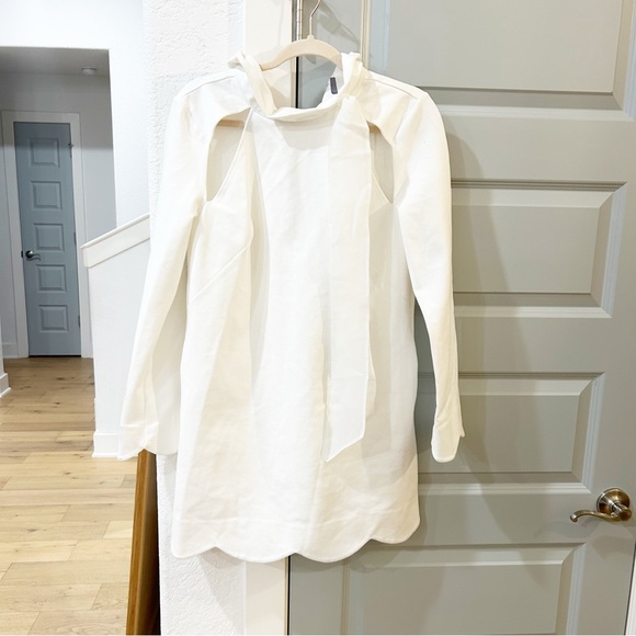 New Anthropologie BHLDN Kaia Long-Sleeve Cutout Tie-Neck Mini Dress - Picture 3 of 6